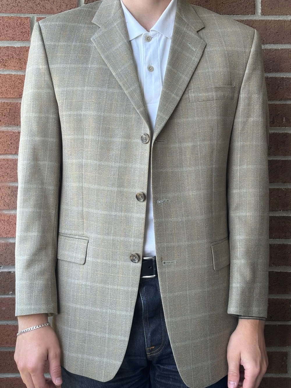 Chaps Light Tan Plaid Wool/Silk Sport Coat Blazer